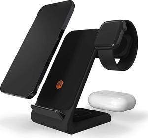 Portable 3-in-1 Wireless Charging Station for iPhone//Android (15W/7.5W), AirPods (5W),  Watch (3W) - Qi Certified Charging Stand - White (stm-931-322Z-01)