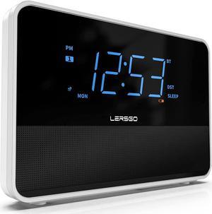Alarm Clock Radio Bluetooth V5.2 Speaker with HD Sound and Bass,Blue Display with auto Dimmer,Snooze,Sleep Timer,Adjustable Volume,5V1A USB Charging Port