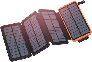 Solar Charger 25000mAh Outdoor USB C Portable Power Bank with 4 Solar Panels 3A Fast Charge External Battery Pack with 3 USB Outputs Compatible with Smartphones Tablets etc.