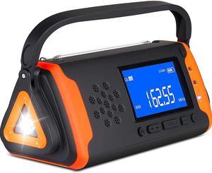 Solar Emergency NOAA Weather Crank Solar Powered Portable Radio with 4000mAh Smart Phone Charger Power Bank, Bright Flashlight for Household Emergency and Outdoor Survival (Orange)