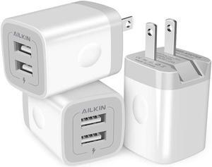 3Pack Fast Charging Cubes, Foldable Dual Port Charger Block, AILKIN Fast USB Plug Power Adapter Fold up Box Base Brick for iPhone 16/16 Pro/16 Plus/16 Pro Max/15/XR/XS Max/X Samsung Galaxy LG Pixel