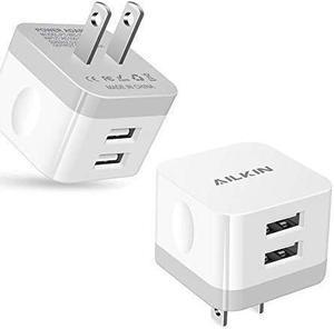2Pack USB Wall Charger Plug 2.4A Dual Port USB Adapter Power Cube Fast Charging Station Box Base for iPhone 15 14 13 12 Pro Max SE 11 XR XS X/8  Phones USB Charge Block-White Brick