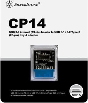 Silverstone SST-CP14 - USB 3.0 Internal (19-pin) Header to USB 3.1 / 3.2 Type-C (20-pin) Key-A Adapter Silverstone SST-CP14 - USB 3.0 Internal (19-pin) Header to USB 3.1 / 3.2 Type-C (20-pin) Key-A Adapter