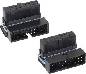 Right Angled USB 3.0 20-pin Male to Female Extension Adapter Desktop Motherboard 90 Degree Angled USB 3.0 19-Pin Motherboard Internal Header-Black 2PCS