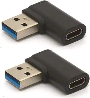 PIIHUSW Left Angled USB C to USB 3.0 Adapter, 90 Degree USB 3.0 A Male to USB C Female Adaptor USB Type C to USB Coverter Connector for USB C Cable, Hubs 2Pcs (Left/ Black)