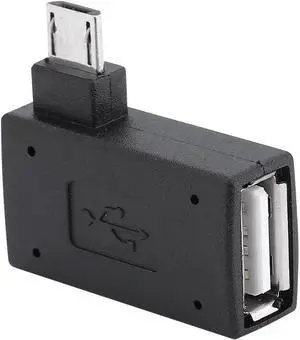 2Pcs 90 Degree Left & Right Angled Micro USB 2.0 OTG Host Adapter Female to Male Micro OTG Adapter with USB Electricity Supply Port