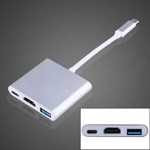 Portable Multiport Aluminum Case 3 in 1 USB C Adapter Ultra-Thin Type C to Cable Adapter Digital Projector HDTV for Connecting TV LCD Monitors