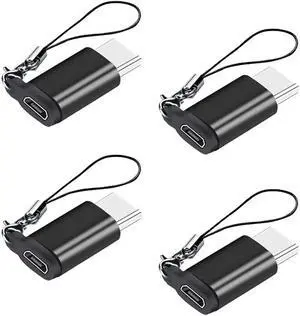 Micro USB (Female) to USB C (Male) Adapter with Lanyard (4 Pack), Seminer Aluminum USB Type C Adapter Connector Compatible with Samsung Galaxy S8+, Plus Note 8+, LG, Moto and More, Black