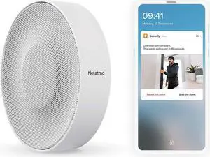 Smart Indoor Siren by Netatmo, Wireless, 110 Decibal Siren, Auto Arm & Disarm, Batteries or Wire Powered, NIS01US