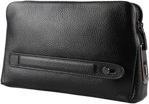 Mens Zipper Wallets, Smart Fingerprint Wallet, Black Men Zipper Leather Wallet Smart Fingerprint Handbag Anti Theft Handbag for Boyfriends Fathers