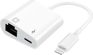 Lightning to Ethernet Adapter, [Apple MFi Certified] 2 in 1RJ45 Ethernet LAN Network Adapter for iPhone/iPad/iPod, Supports 100Mbps Ethernet Network with Charge Port, Plug and Play, Support All iOS