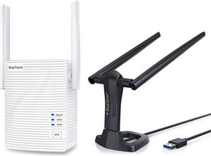 BrosTrend 1200Mbps Linux WiFi Adapter and BrosTrend 1200Mbps WiFi Extender for Home Bundle