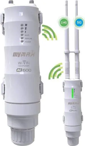 AC600 Long Range Outdoor WiFi Extender Weatherproof with Ethernet Port,  Dual-Band 2.4+5GHz 600Mbps Outside PoE Access Point(AP)/Router/Wireless Repeater/Signal Booster Amplifier in 2-Antenna