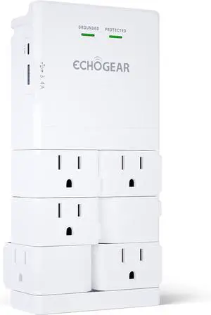 Wall Outlet with USB Ports & Surge Protection - Power Protect 8 Devices 6 Rotating AC Plugs 2 Includes 1x USB-C Port USB-A White