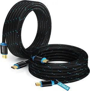 HDMI Cable 4K Ultra HD 12 Foot (2 Pack) Nylon Braided HDMI 2.0 Cable, High Speed 18Gbps 4K60Hz HDR, 3D, 2160p, 1080p, HDCP 2.2, ARC, HDMI Cables for Monitors, HDTV