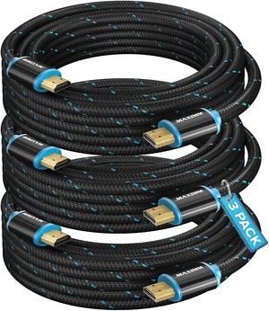 Maximm Hdmi Cable 4K 15 Ft, 3 Pack, Braided, 18Gbps, Hdmi 2.0, Gold-Plated Maximm Hdmi Cable 4K 15 Ft, 3 Pack, Braided, 18Gbps, Hdmi 2.0, Gold-Plated