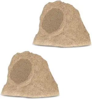 Theater Solutions by Goldwood B62S Wireless Rechargeable Bluetooth Outdoor 6.5 Inch Rock Speaker System  Sandstone, Set of 2, 200 Watts