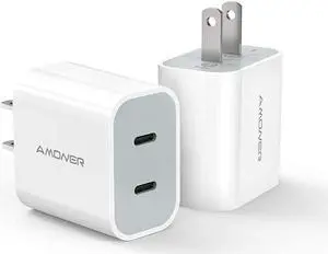 USB C Charger, Amoner 2Pack Type C Fast Charger, Dual Port 25W PD Fast USB C iPhone Wall Charger Compatible with iPhone 16/16 Pro/15/14/13/12/11/SE/XS, Galaxy, Pixel 4/3 and More
