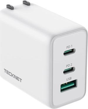 TECKNET USB C Charger 65W PD 3.0 GaN Charger Type C Foldable Adapter with 3-Port Fast Wall Charger Compatible with iPhone 15 Pro Max/15 Plus/15 Pro/15/14/13/12/MacBook Pro/iPad/Switch/Galaxy S23