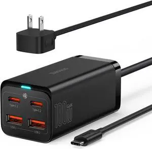 USB C Charger 100W PD GaN3 Fast Wall Charger Block 4-Ports [2USB-C + 2USB] Charging Station with 5ft Extension Cord for Steam Deck MacBook Pro iPhone 15/14/13  Galaxy etc
