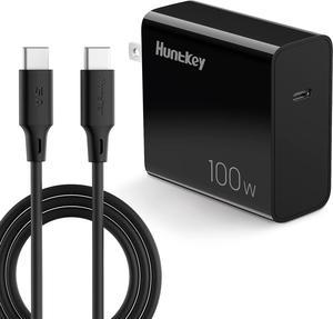100W USB C Charger, Huntkey GaN Type C Fast Wall Charger for MacBook Pro/Air, Google Pixelbook, ThinkPad, Dell XPS, iPad Pro, Galaxy S22/S20, iPhone 14/Pro/Max, 20V 5A, 6.6ft USB C to C Cable Included
