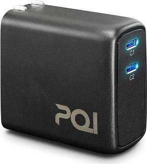 PQI 50W USB C Wall Charger | 50 Watt Type C Dual Ports Adapter Plug | Supports PD 3.0 Fast Charging | Compact & Portable USB C Charger Block | Compatible with Apple iPhone 13 Pro Max & More | Black