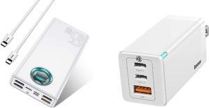 Baseus 30000mAh 65W Portable Charger & 65W 3 Port Foldable USB C Wall Charger[GaN Tech]