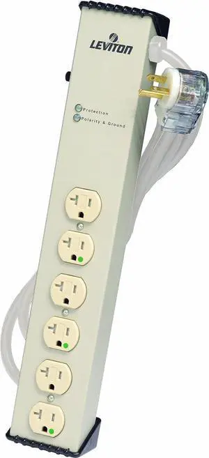 Leviton 5300-HT2 120 Volt, 20 Amp ,Surge Protected, 6-Outlet-HG Tamper-Resistant Strip, Continuous Duty, 6-Ft, Beige