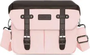 MOSISO Camera Case Crossbody Shoulder Messenger Bag, DSLR/SLR/Mirrorless Photography Vintage PU Leather Flap Gadget Bag with Rain Cover Compatible with Canon/Nikon/Sony Camera and Lens, Pink