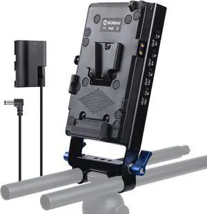 V-Mount Battery Plate, Power Supply Splitter with 15mmRod Clamp for BMPCC 4K/6K DSLR Cameras Camcorders Canon 5D2/5D3/5D4/6D/6D2/7D/7D2/70D/80D/5DSR, LP-E6 Dummy Battery DC Cables Included V-Mount Battery Plate, Power Supply Splitter with 15mmRod Clamp for BMPCC 4K/6K DSLR Cameras Camcorders Canon 5D2/5D3/5D4/6D/6D2/7D/7D2/70D/80D/5DSR, LP-E6 Dummy Battery DC Cables Included