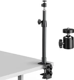 DSLR Camera Desk Mount Stand,  Camera Desk Mount Light Stand with Ball Head, Adjustable 12.9-22 Inches Aluminum Alloy Desk Clamp for Video Light, Ring Light, Panel Light, Web