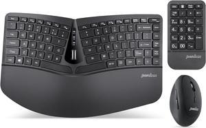 Perixx PERIDUO606A 3in1 Wireless Compact Ergonomic Keyboard with Vertical Mouse and Numeric Keypad  Adjustable Palm Rest  Tilt Wheel  Membrane Low Profile Keys  US English