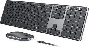 seenda Wireless Bluetooth Keyboard and Mouse Combo (USB + Dual BT), SKM64-3 Multi-Device Rechargeable Slim Keyboard and Mouse, Compatible for Win 7/8/10, MacBook Pro/Air, iPad, Tablet - Black Gray