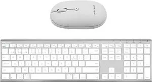 Macally Wireless Bluetooth Rechargeable Mouse and a Ice White Finish Wireless Bluetooth Keyboard, Classic Apple Aesthetic