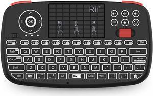 Rii (Upgrade) i4 Mini Bluetooth Keyboard with Touchpad, Blacklit Portable Wireless Keyboard with 2.4G USB Dongle for Smartphones, PC, Tablet, Laptop TV Box iOS Android Windows Mac.Black