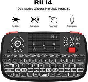Rii (Upgrade) i4 Mini Bluetooth Keyboard with Touchpad, Blacklit Portable Wireless Keyboard with 2.4G USB Dongle for Smartphones, PC, Tablet, Laptop TV Box iOS Android Windows Mac.Black