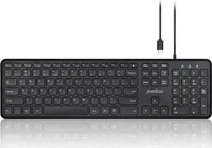 Perixx PERIBOARD-210C Wired Full-Size USB C Keyboard with Quiet Scissor Keys - Compatible with Mac, iPad, Windows, Chromebook, Tablets, Desktop, and Laptops - Black - US English (PB-210CBUS-11729)