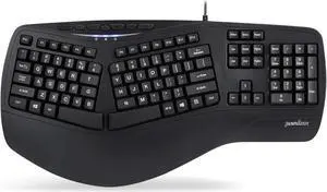 Perixx PERIBOARD-312 Ergonomic Backlit Keyboard - Wired USB with 2 Hubs - Natural Ergonomic Split Design - White LED - Black