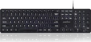 Perixx PERIBOARD-331 Wired Backlit USB Keyboard, Slim Design with Big Font Keys, White Illuminated LED, US English Layout