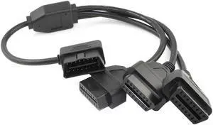 iKKEGOL OBD2 OBDII 1 to 3 Ultra Low Profile 16 Pin Male to Female Y Splitter Cord Diagnostic Extension Cable 50cm / 20"