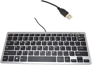 iKKEGOL Mini USB Slim Wired 78-Key Small Compact Keyboard for Desktop Laptop PC Win 7 - Silver/Black