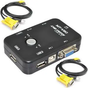 2 Port USB KVM VGA Switch Box + Cable for PC Mouse Keyboard sharing Monitor DVR Game