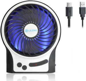 iKKEGOL Mini Portable Wireless USB Li-ion Rechargeable Strong Wind Desk Fan Air Cooling LED 3 Gear Speed Adjustable(Black)