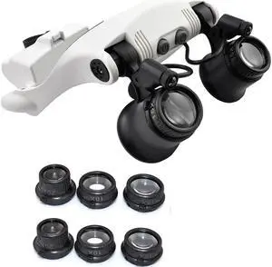 iKKEGOL 10X 15X 20X 25X LED Double Eye Jeweler Watch Clock Repair Magnifier Glasses Loupe