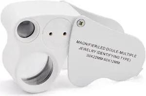 iKKEGOL 30x 60x Dual Lens Jewelers Eye Loupe Illuminated LED Metal Body Glass Magnifier
