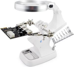 iKKEGOL 10 LED Lighting 3X Main Lens 4.5X Accessorial Lens White Auxiliary Alligator Clip Magnifier Third Hand Soldering Solder Iron Stand (White)