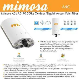 Mimosa A5C MU-MIMO 4x4:4ac Access Point, Connectorized, High Capacity, 4.9-6.2 GHz, up to 1.5 Gbps, Point-to-Multipoint