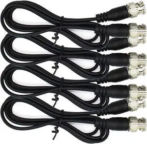 ANVISION 4-Pack Black 1m 3.3ft BNC Male to BNC Male Jumper Cable with Black Connector for CCTV DVR to TV System