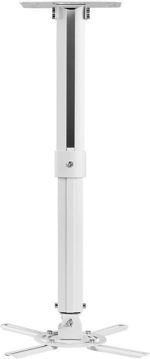 White Projector Ceiling Mount Bracket Fits Flat or Sloped Ceiling Height Adjustable with Extendable Length for LCD/DLP Projectors (PR05)
