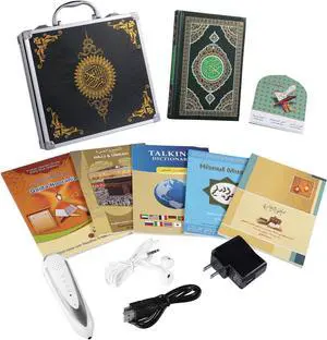 Digital Holy Quran Pen Exclusive Word-by-Word Function for Kid and Arabic Learner Downloading Many Reciters and Languages Digital Qu'ran Talking Pen 5 Small Books Metal Box for Ramadan Gift